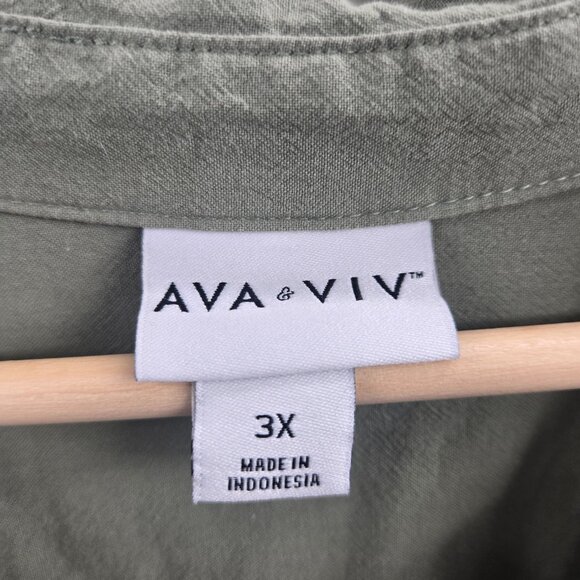 Ava and Viv Green V-Neck Buttoned Belted 100% Cotton Midi Dress 3x - Picture 12 of 12